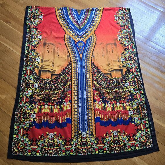 Red Yellow Orange Blue VNeck Kaftan Muu Muu Pool Beach Cover Up Dress India OSFM - Picture 12 of 13